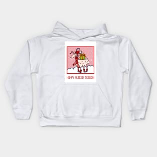 Christmas Season’s Greetings. Cute goat sending you a wish for a joyful holiday season in the snow Kids Hoodie